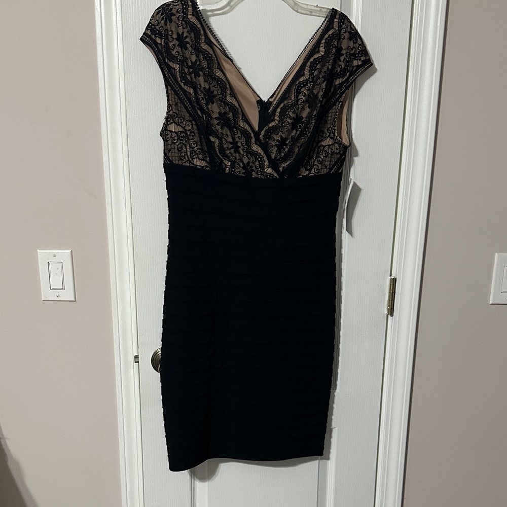 Adrianna Papell Black and Nude Lace Dress